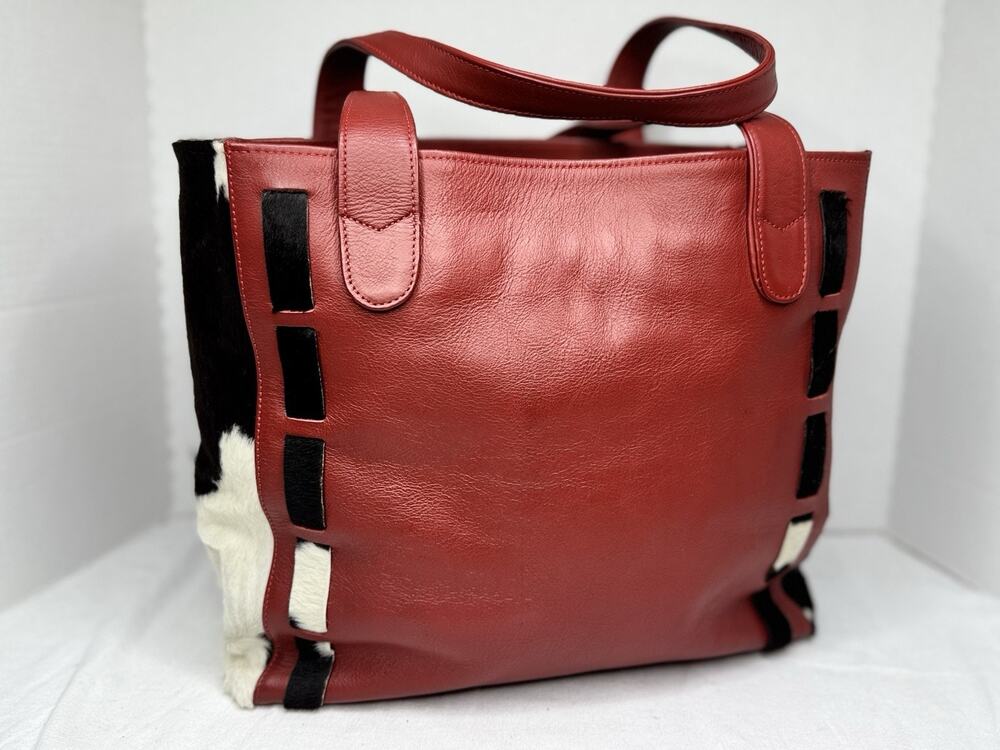 Alexis David Red Cowhide Leather Tote Shoulder Bag Hair-On Hide Boho Western